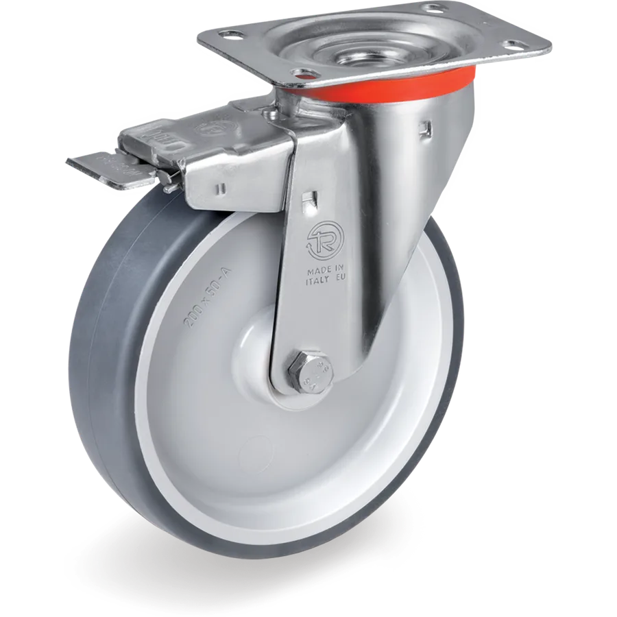 Tellure Rôta 716602 – Rueda giratoria de goma termoplástica Ø100×30 mm con freno