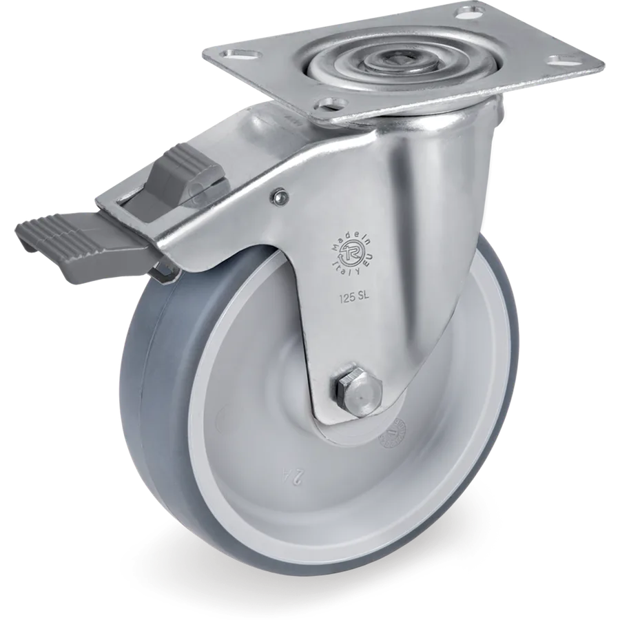 Tellure Rôta 716301 – Rueda giratoria de goma termoplástica Ø80×30 mm con freno