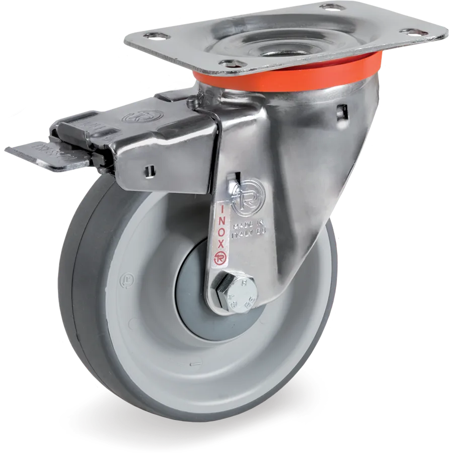 Tellure Rôta 716910 – Rueda giratoria de goma termoplástica Ø160×50 mm con freno