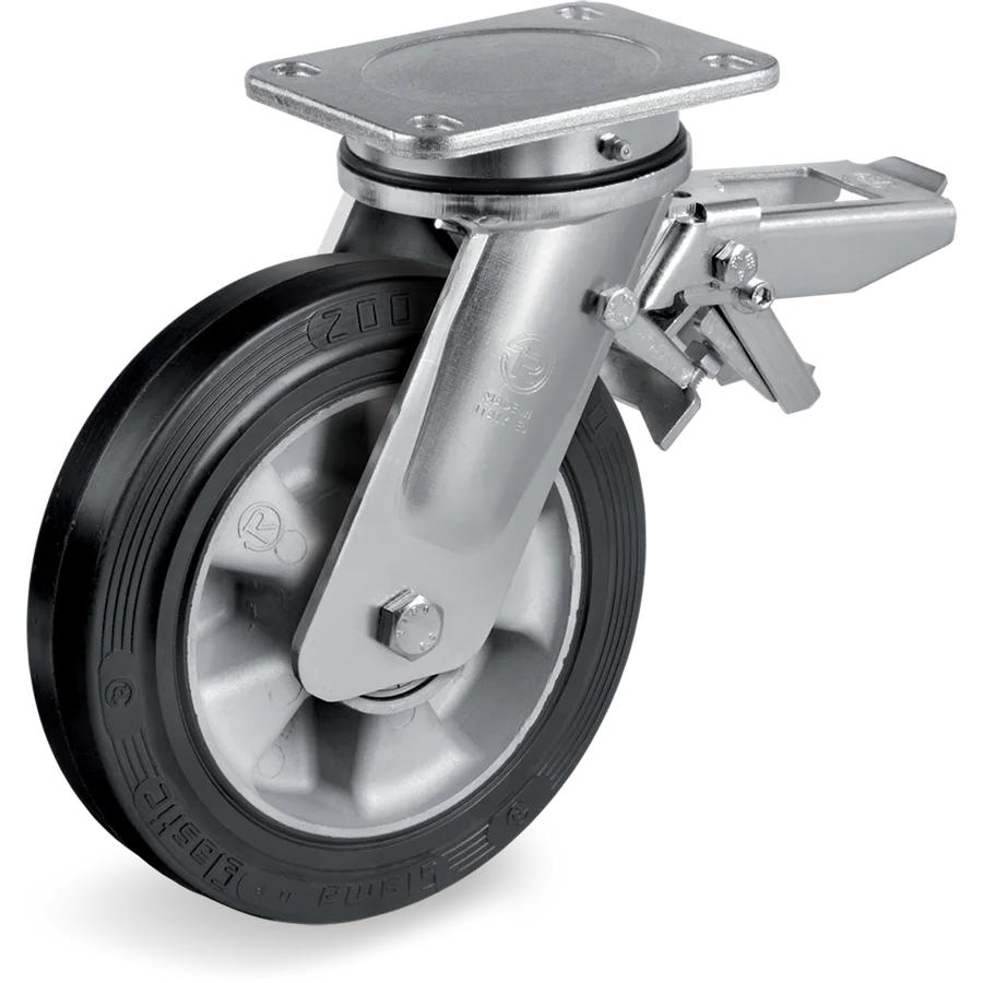 Tellure Rôta 728607 – Rueda giratoria de goma elástica Ø250×50 mm con freno