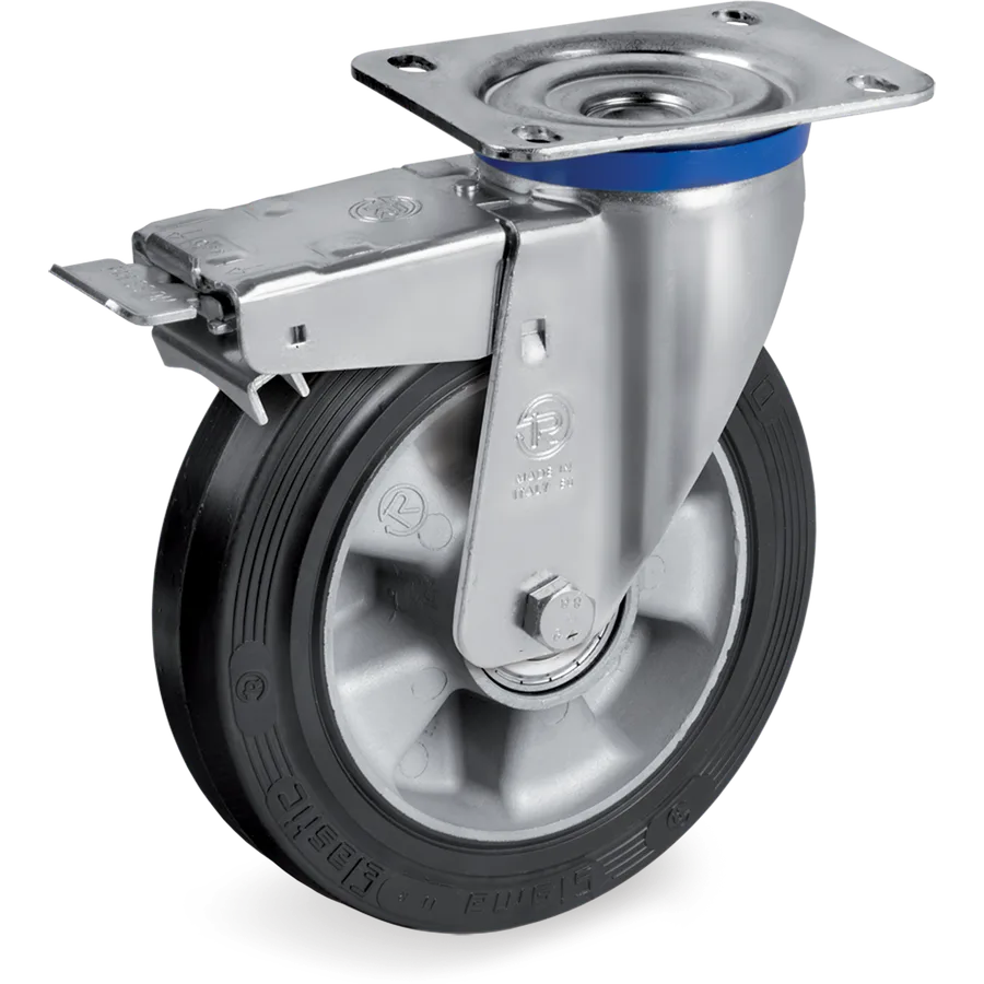 Tellure Rôta 727706 – Rueda giratoria de goma elástica Ø200×50 mm con freno