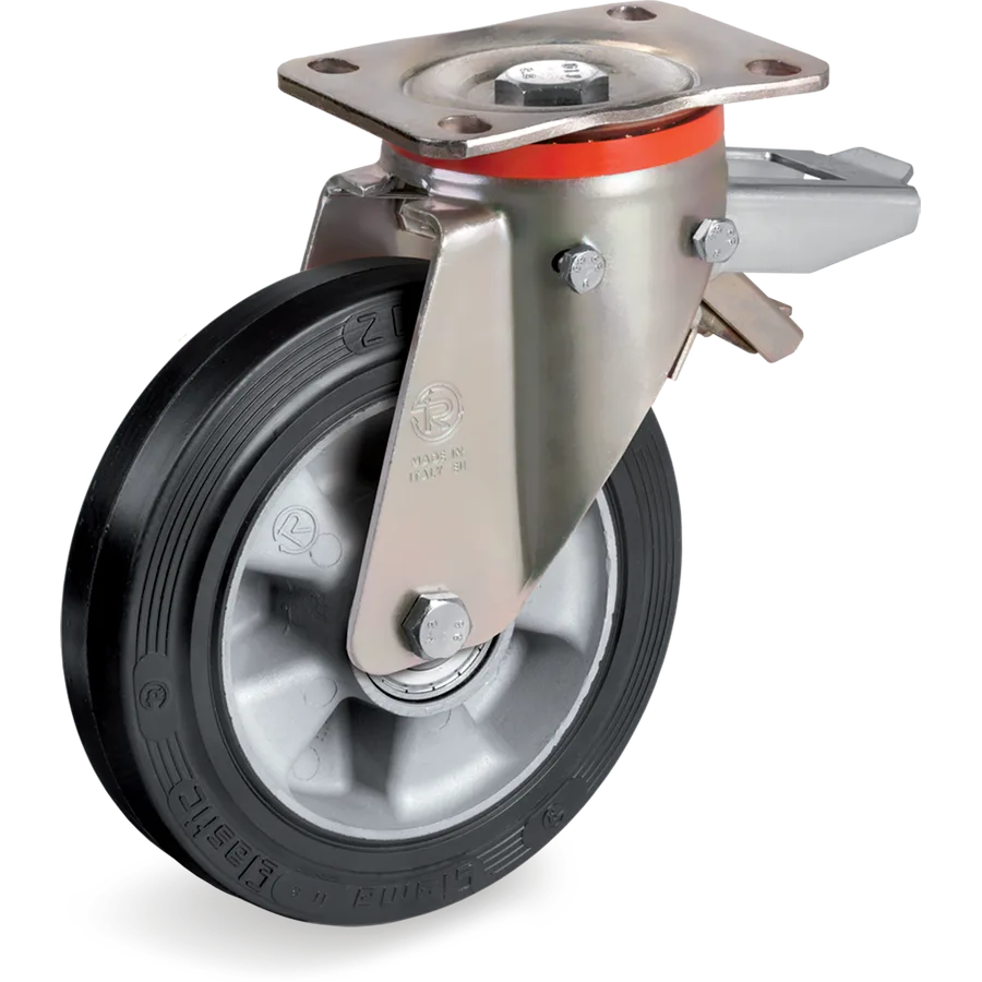 Tellure Rôta 727206 – Rueda giratoria de goma elástica Ø200×50 mm con freno