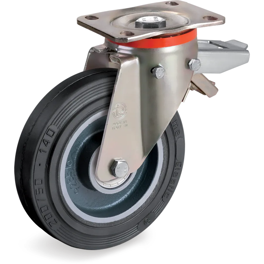 Tellure Rôta 727226 – Elastic rubber swivel castor Ø200×50 mm with brake