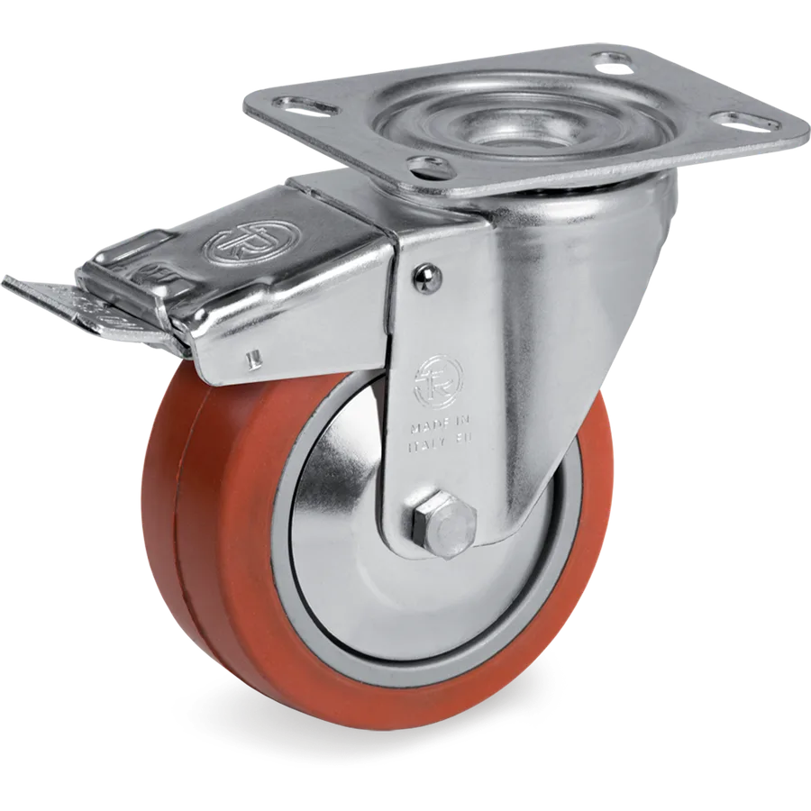 Tellure Rôta 727152PF – Rueda giratoria de goma silicónica Ø100×40 mm con freno