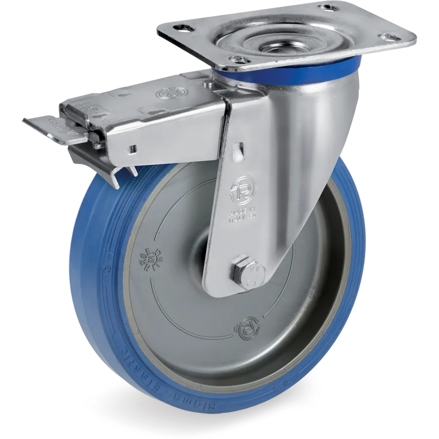 Tellure Rôta 737606 – Rueda giratoria de goma elástica Ø200×50 mm con freno