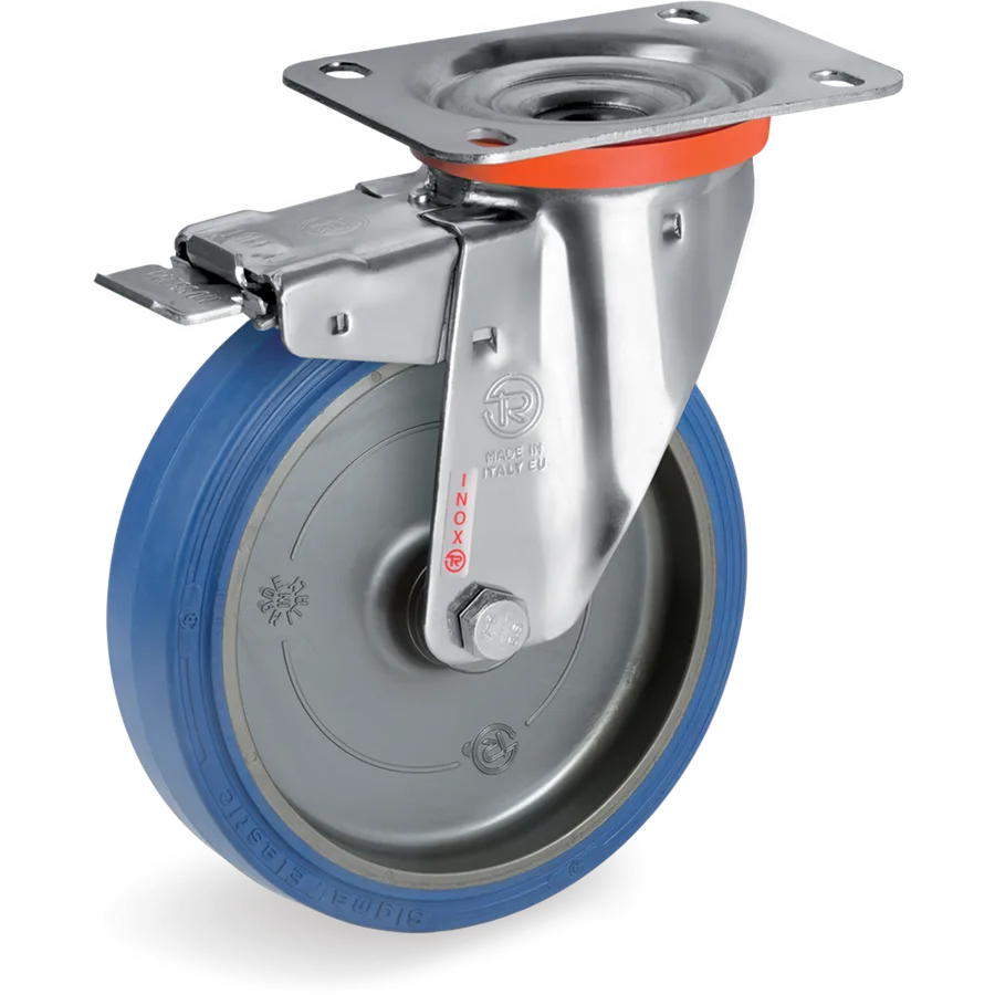 Tellure Rôta 739606 – Rueda giratoria de goma elástica Ø200×50 mm con freno