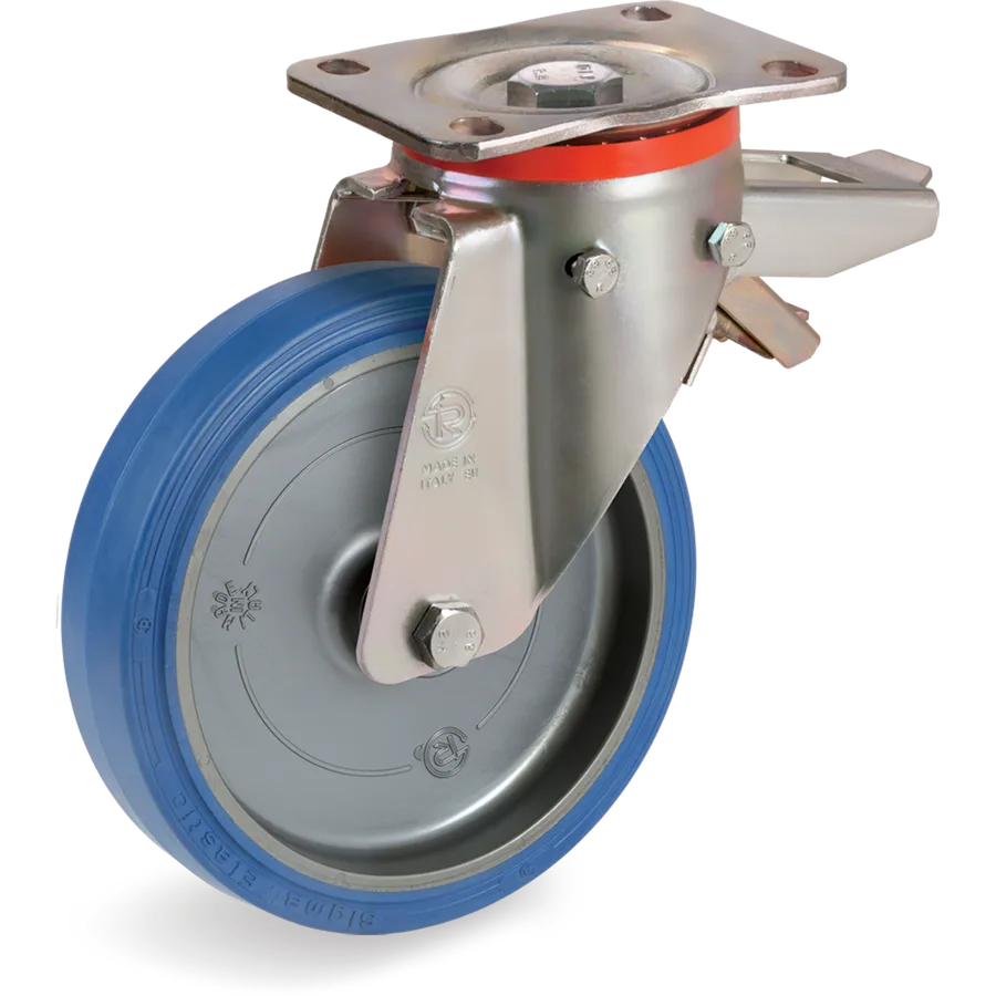 Tellure Rôta 736806 – Rueda giratoria de goma elástica Ø200×50 mm con freno