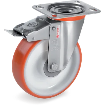 Rueda giratoria de poliuretano termoplástico Ø80×30 mm con freno