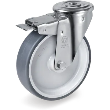 Rueda giratoria de goma termoplástica Ø150×35 mm con freno