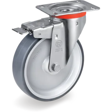 Rueda giratoria de goma termoplástica Ø150×35 mm con freno